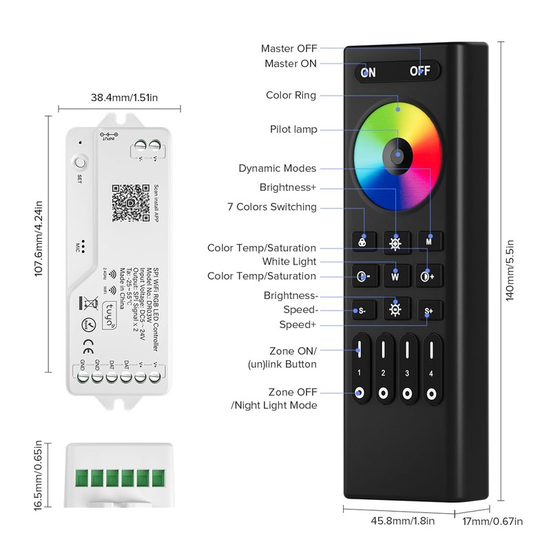 SEZO 2.4G WiFi SPI RGB Controller DR03W & RC03RF RF