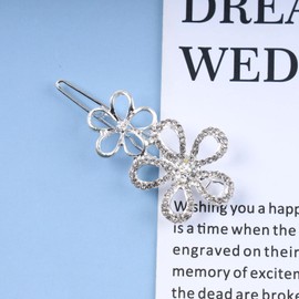 Inateannal Vintage Rhinestone Hair Clip Barrette Crystal Flower Hair Pin Silver Flower Hair Clip Headpiece Barrette Bling CZ Wedding Hair Accessories for Women and Girls