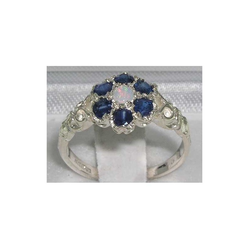 Victorian Ladies Solid Sterling Silver Natural Fiery Opal & Sapphire