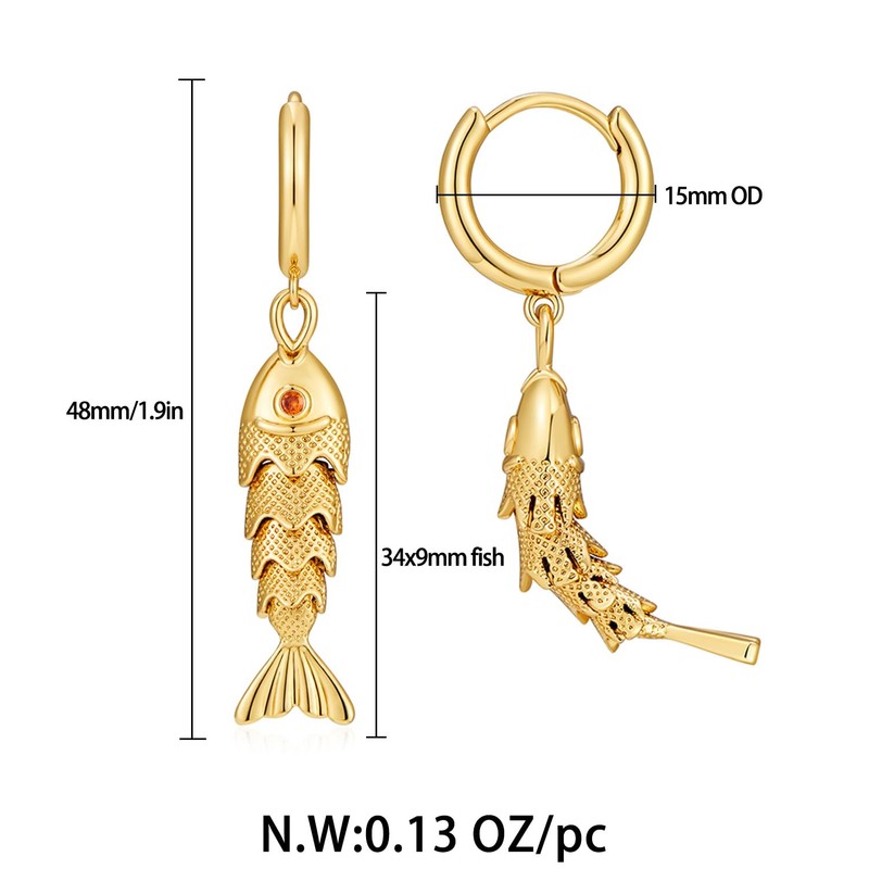 FAUTHENTICUTE 14K Gold Fish Earrings For Women Small Gold Huggie