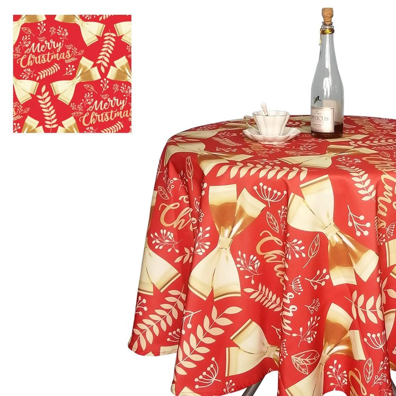 Round Christmas Table Cloth Wipe Clean Tablecloths Rectangular Water Resistant
