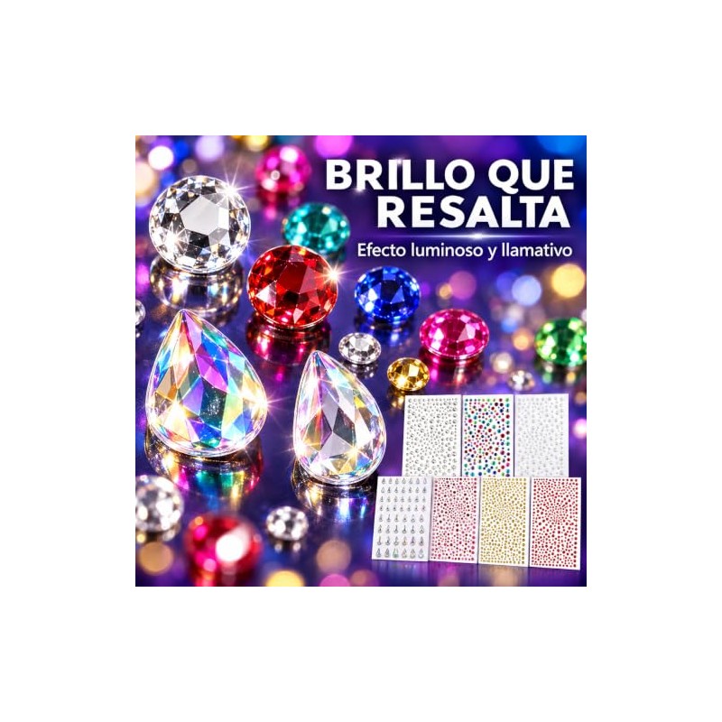 3240 Piezas Autoadhesivas Brillos para Decorar, 7 Hojas Gemas Faciales