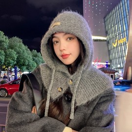 Wide Fit Balaclava Korean Women's Autumn Winter Warm Hat LF1082 One Size Black (One Size) 3ea