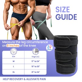 Hamstring Compression Sleeve with 3 Adjustable Straps,Thigh Compression Sleeve for Men & Women, Black Hamstring Brace for Pulled Groin Muscle, Tendinitis and Sports Recovery (XL Size, Left/Right Leg)