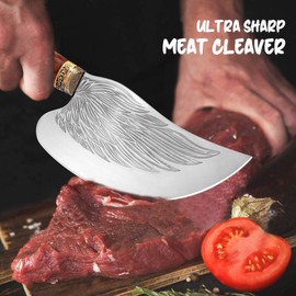 Meat Cleaver Heavy Duty Butcher Knife Hand Forged Bone Chopper Full Tang High Carbon Steel Kitchen Chef Knife for Home with Gift Box