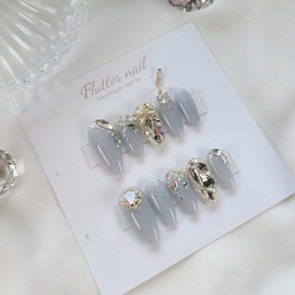 Silver Snow Dropstone Handmade Nail Tips❄ - Long Square / 실버 스노우 드롭스톤 수제네일팁❄ - 롱스퀘어