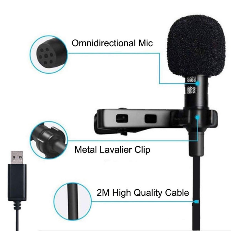 NewTH USB Mikrofon PC Omnidirektionaler Kondensator Lavalier Clip on Mic