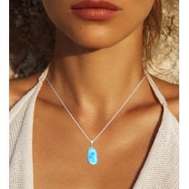Beaux Bijoux Sterling Silver Blue Larimar Necklace for Women - Natural Larimar Jewelry - Blue Larimar Stones - 18 inch Larimar Irregular Pendant Necklace - Larimar Blue Necklaces for Women, Metal,