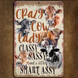 Crazy Cow Lady sign classy sassy smart assy metal tin barn barnyard wall art