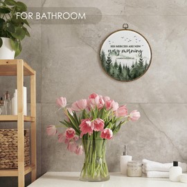 Fewgb Christian Bible Mountain Round Wall Art Decor Framed for Bedroom Living Room, His Mercies Are New Every Morning Canvas Wall Art Prints Picture, Lamentations Hanging Room Decor Artwork 10x10