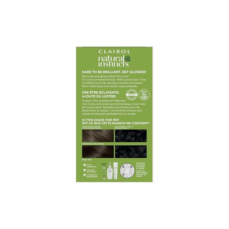 Clairol Natural Instincts Demi-permanent Hair Dye, 2 Black Hair Color,