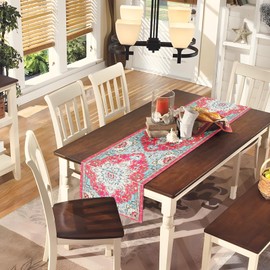 Snycler Table Runner Boho Table Runners Vintage Elegant Farmhouse Table Center Linen Decor for Home Dining Party Entrance (13x108 Inch) Boho-Pink