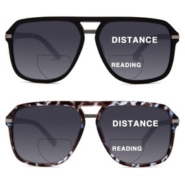 DEHOTRE 2 Pack Retro Aviator Bifocal Reading Sunglasses for Men Oversized Square Sun Readers for Driving Zero Top UV 400 Black＆Tortoise 200