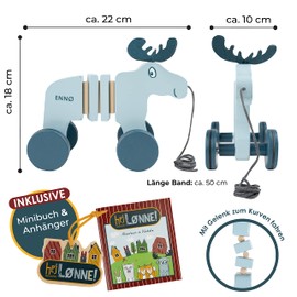 HEJ LØNNE Nachziehspielzeug ab 1 Jahr - Nachziehtier aus Holz - Schiebespielzeug - Fördert Motorik und Koordination - Kinder Spielzeug ab 1 Jahr - Motorikspielzeug