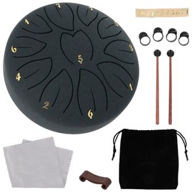 WELL ORIGIN: Slit Drum, Tang Drum, 6 Inches, 11 Notes, D Measures, Musical Instrument, Percussion Instrument, Yoga, Meditation, Mallet, Pick, Storage Bag Included, Steel Drum, Healing, Relaxing (Navy)