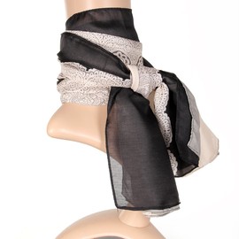 JewelryWe Women's Fashion Scarf - Stylish Lace Flowers Design White Black