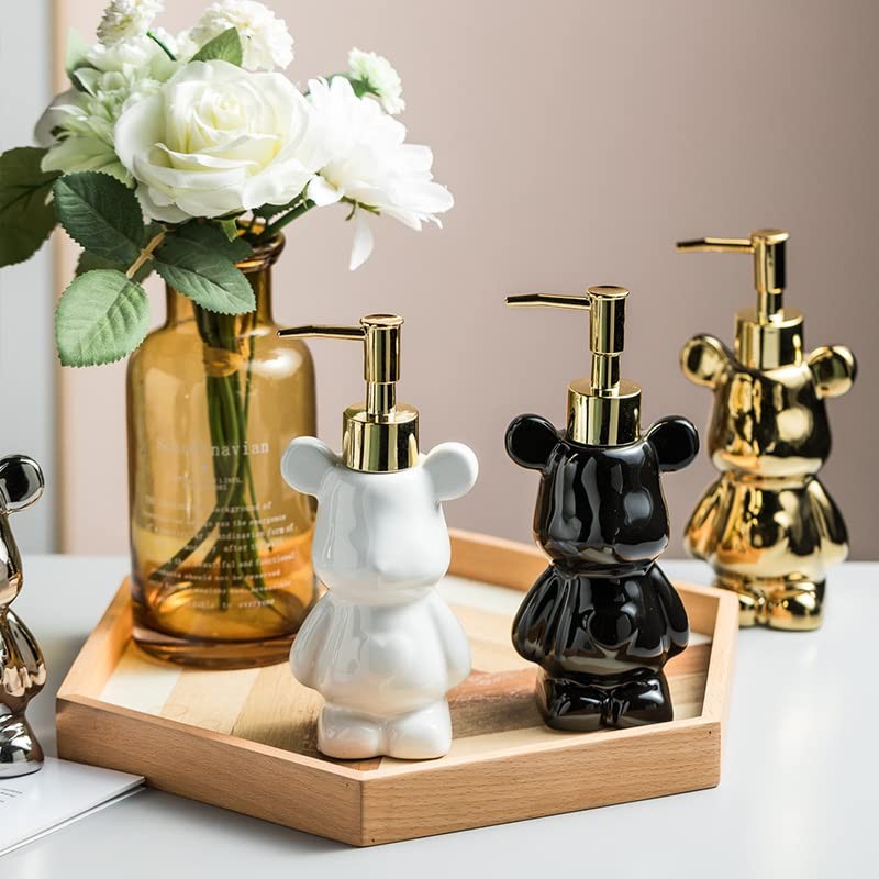 Small Bathroom Soap Dispenser with Pump, Cute Bear-Shaped Design, Ceramic