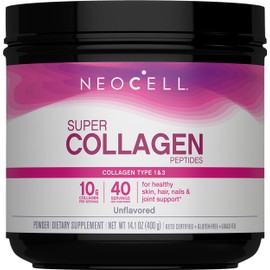 NeoCell Super Collagen Peptides, 10g Collagen Peptides per Serving, Gluten Free, Keto Friendly, Non-GMO, Grass Fed, Healthy Hair, Skin, Nails and Joints, Unflavored Powder, 14.1 oz., 1 Canister