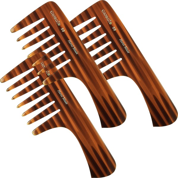 Giorgio G59 Large Coarse Hair Detangling Comb, Wide Teeth for Long Thick Curly Wavy Hair. Hair Detangler Comb For Wet and Dry. Handmade Rake Comb Saw-Cut from Cellulose Hand Polished Tortoise Shell