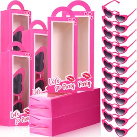Resurhang 12 Set Pink Doll Gift Boxes Include 12 Party Favor Goodie Box 12 Sunglasses Bachelorette Candy container for Birthday Party Supplies (Heart)