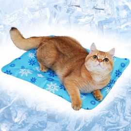 MeowAroma Cooling Mat for Dogs and Cats, Foldable Gel Cooling Mat with Ice Crystal Powder, Blanket Water Injection Cool Pet Pad for Cat Indoor Outdoor Summer Use, 11.8” X15.7”