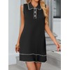 Wenrine Womens Sleeveless Mini Dress Casual Collared V Neck Contrast