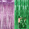 2 Pcs Wicked Party Decorations, Pink and Green Tinsel Curtains,