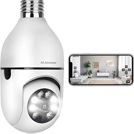 Jennov Light Bulb Security Camera, 360°/2k HD Wireless Camera, 5/2.4Ghz Wi-Fi Light Socket Camera with Auto Tracking, AI Human Detection, Compatible with Alexa for Indoor&Outdoor Home Security - pcs: Light Bulb Cam - white