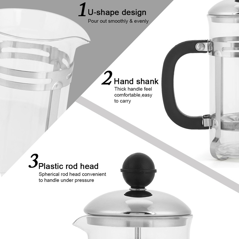 350ml Stainless Steel Glass Hollow Cafetiere French Filter Tea Coffee