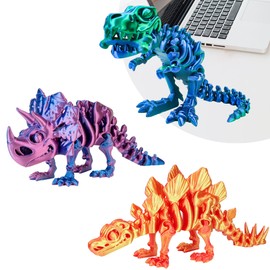 3PCS 3D Printed Dinosaur Skeletons, 3D Printed Dragon Animals Toys, T-Rex Triceratops Stegosaurus Fidget Toys Adults Desk, Poseable Dino with Articulated Joints, Home Decor, Stress Relief Toy