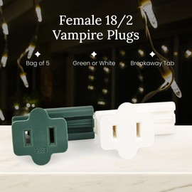 Pro Christmas Female Vampire Plug - Bag of 5 Slide-On Gilbert Plugs for Custom Cut Holiday & Christmas Lights or Extension Cords - Fits 18/2 Zip Cord - White