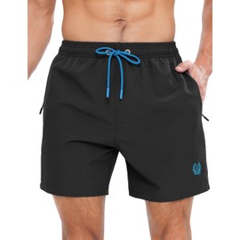 APTRO Mens Swim Shorts Quick-Dry Mesh Lining Summer Beach Shorts 4-Way Stretch Swim Trunks with Zipper Pockets Black M