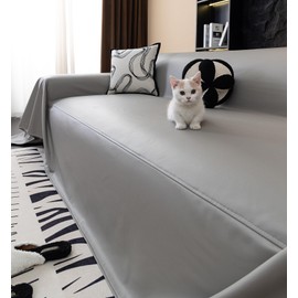 vctops Waterproof Thick PU Leather Sofa Covers for Sectional Sofa Luxury Couch Cover for Dogs Loveseat Covers Futon Cover L Shaped Cover Wipeable Couch Protector (Silver Grey,71"x91")