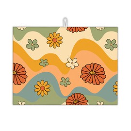 UIUPRO Retro 70s Groovy Waves Dish Drying Rack Mats Decor,Daisy Floral Dish Pad Drying Mat Kitchen Counter 18x24 Inch Absorbent Reversible Microfiber for Coffee Bar Sink Countertop