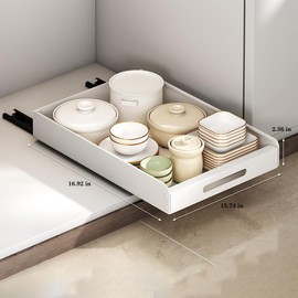 Partslety Pull Out Kitchen Cabinets Organizer Drawer, Sturdy Carbon Steel Slide-Out Shelves, Fixed with Adhesive, Slide Out Shelf for Kitchen Bathroom Wardrobe White Drawer 40cm One Size