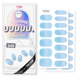 UUUUU Semi Cured Gel Nail Strips [Glitter] - 100% Real Gel, Long-Lasting & Easy to Apply & Remove, Works Any UV/LED Lamps - Spring 2025 Nail Art Stickers (Magnetic Blue Eyes)