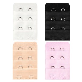 HappyHome Bra Extension Hooks, 2 Tiers, Set of 4 Colors, Bra Extender, Undersize, Adjustable Hooks, Bra Size Adjustment, White, Black, Beige, Pink