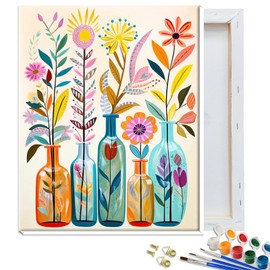 JATOK Paint by Numbers Kits for Adults, Painting Kits for Beginners On Clear Colored Canvas, Easy DIY Acrylic Pigment Drawing Paintwork for Home Wall Decor, Flower 30x40CM/12x16in (with Frame