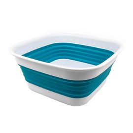 SAMMART 8L Collapsible Tub - Foldable Dish Tub - Portable Washing Basin - Space Saving Plastic Washtub (White/Ceramic Blue)