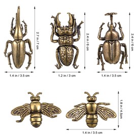 Baluue 5pcs Brass Insect Statue, Vintage Brass Bee Beetle Figurines Brass Decor Metal Insect Decoration, Gold Insect Figurines Home Decor for Office Garden Desktop