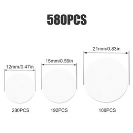 580 Pieces Self-Adhesive Screw Hole Stickers PVC Cover Caps Dustproof for Wooden Furniture Cabinet 12mm, 15mm, 21mm 6 Sheets White