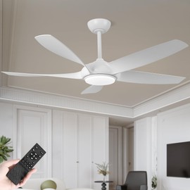 54" Extra Large Ceiling Fan - White Ceiling Fan with Light and Remote,6 Speed Reversible DC Motor, 3 Color LED Indoor/Outdoor Fan Light Fixture for Bedroom, Living Room, Patios
