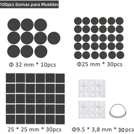 Bonbell Almohadillas para Muebles, 100Pcs Protectores para Patas en 3 Tamaños, Almohadillas de Fieltro Adhesivas se Pueden Cortar y reducen el Ruido, antiderrapante para Sillas, Mesas, Sofá (Nergo)