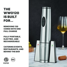 Waring Commercial WWO120 Portable Electric Wine Bottle Opener with Recharging Station,Silver