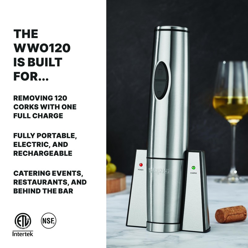 Waring Commercial WWO120 Portable Electric Wine Bottle Opener with Recharging