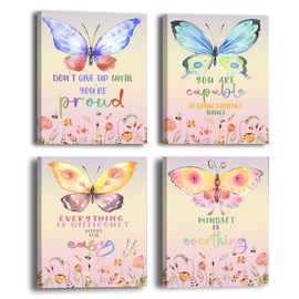 DXOAGXQ Watercolor Butterfly Inspirational Quote Wall Art, Set of 4 (8x10 In, Framed Canvas Prints), Modern Butterfly Wall Art for Bedroom, Living Room, Office