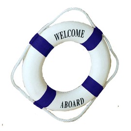 MorroMorn Lifebuoy Wall Hanging Decor - Welcome Aboard Mediterranean Style Home Decoration (Navy, 14")