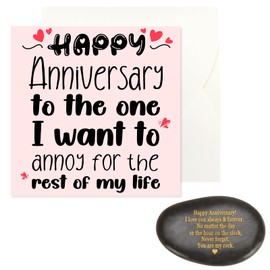 Chovbe Anniversary Card for Couple - with Happy Anniversary Rock, I Love You Gifts, The One I Want to Annoy for the Rest of My Life, Greeting Cards for Wife, Husband, Couple