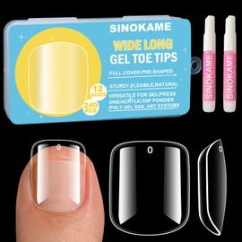 Wide Long Fake Toenails, SINOKAME Clear Press on Toenails for Women with Nail Glue Kit, Paintable Toe Nail Press Ons 240Pcs 12 Sizes Up to 10 Pedicures