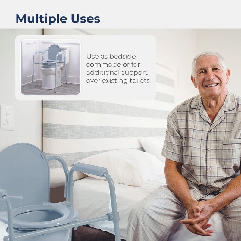 Drive Medical RTL11158KDR Folding Steel Bedside Commode Chair, Portable Toilet,
